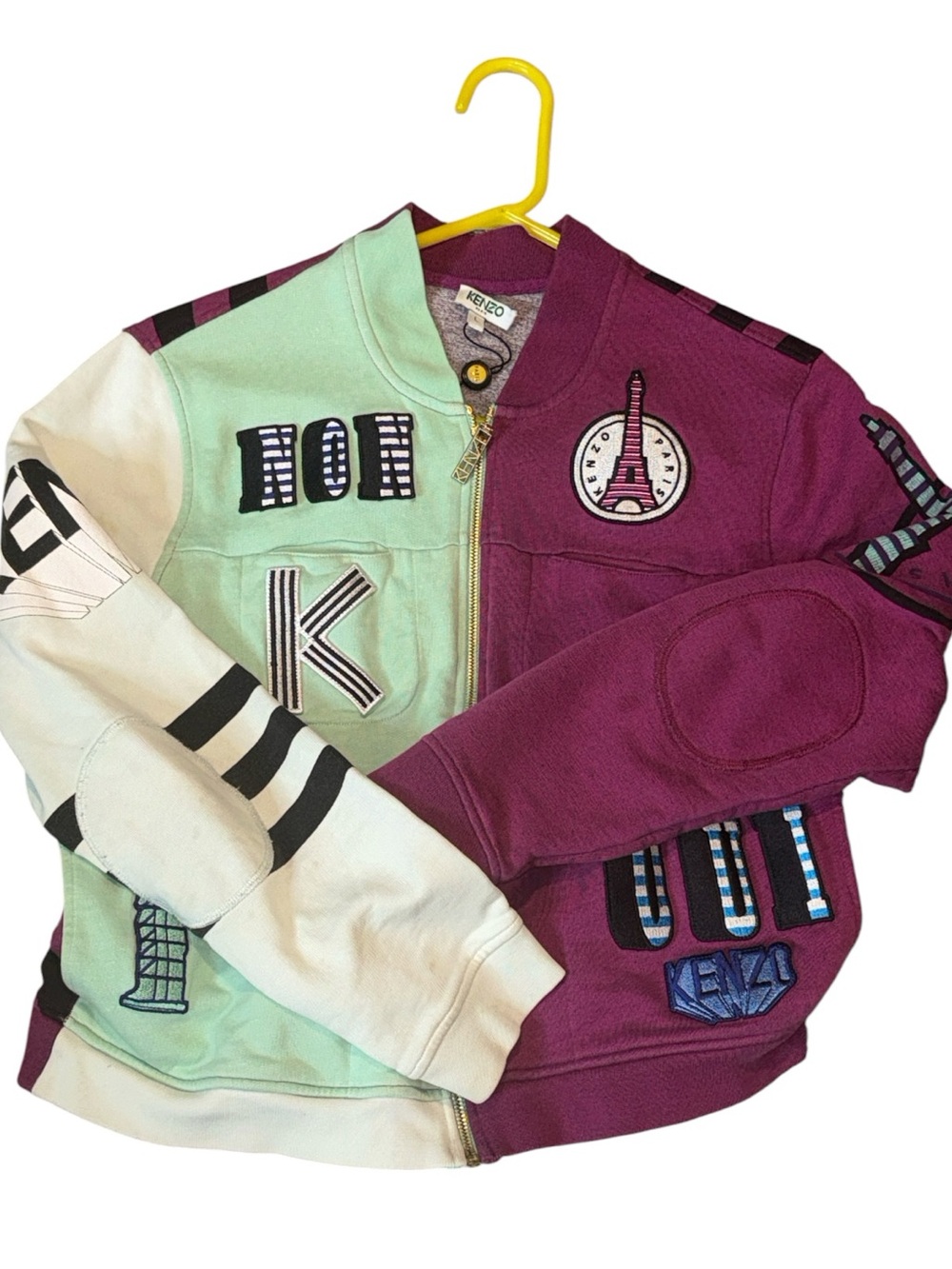 Kenzo Colorblock Zip Jacket in Mint Green & Magenta - Picture 7 of 10